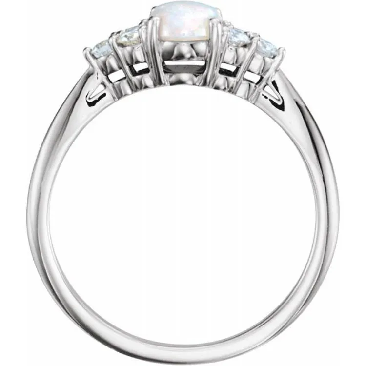 14K White Natural White Opal & 1/6 CTW Natural Diamond Ring