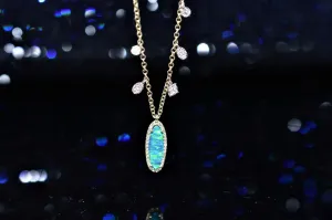 14K Yellow Gold Adjustable Opal and Diamond Pendant