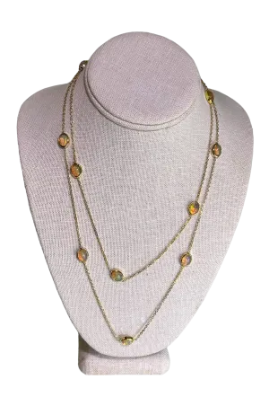 14k Yellow Gold and Ethiopian Opal Station Necklace, 42"