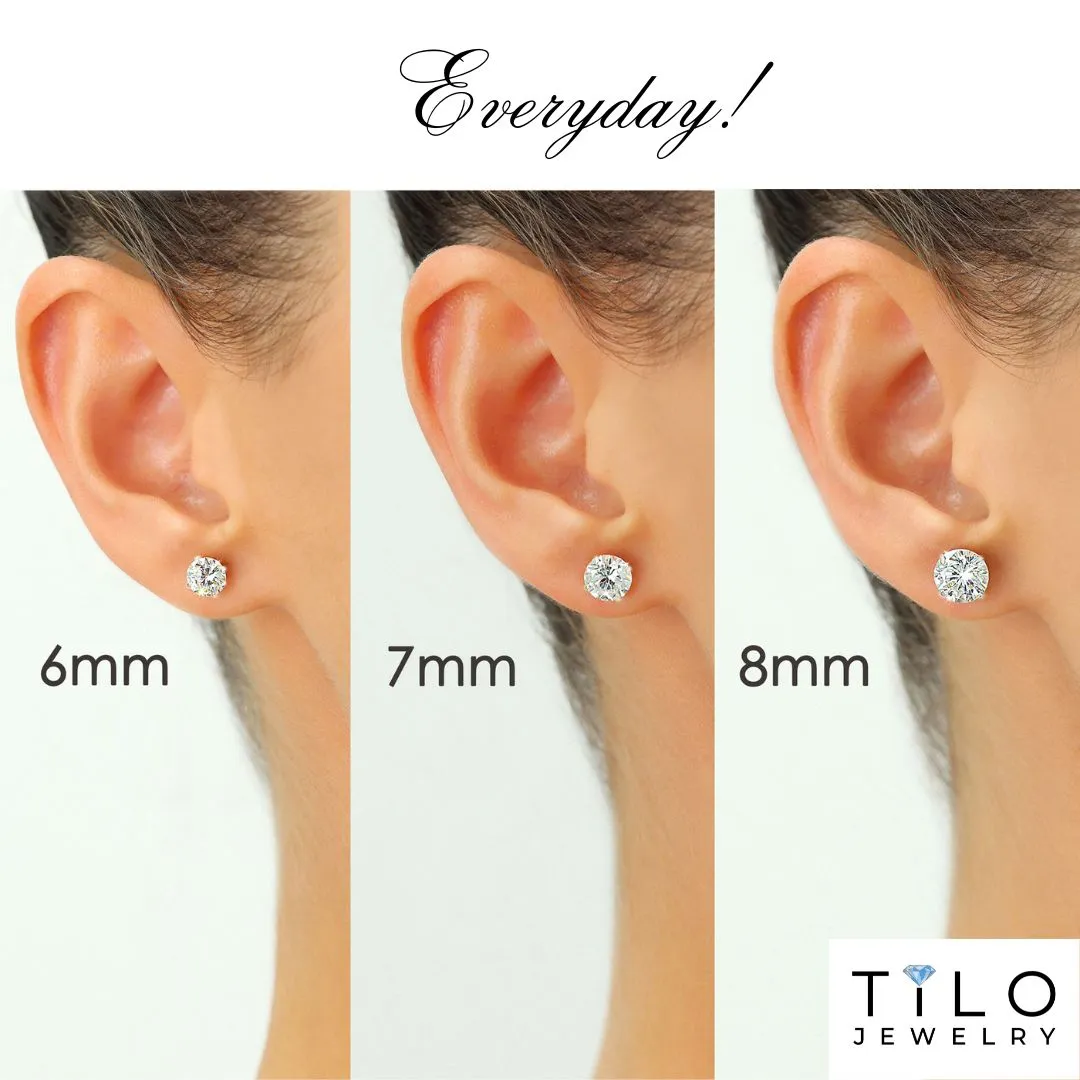 14K Yellow Gold and White Gold Zirconia Stud Earrings, Silicone Push-back, Unisex