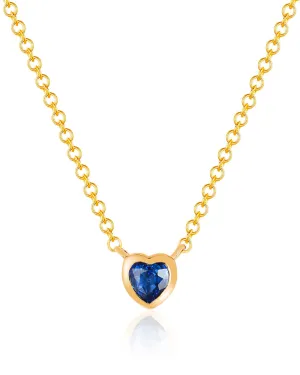 14k Yellow Gold Blue Sapphire Heart Necklace
