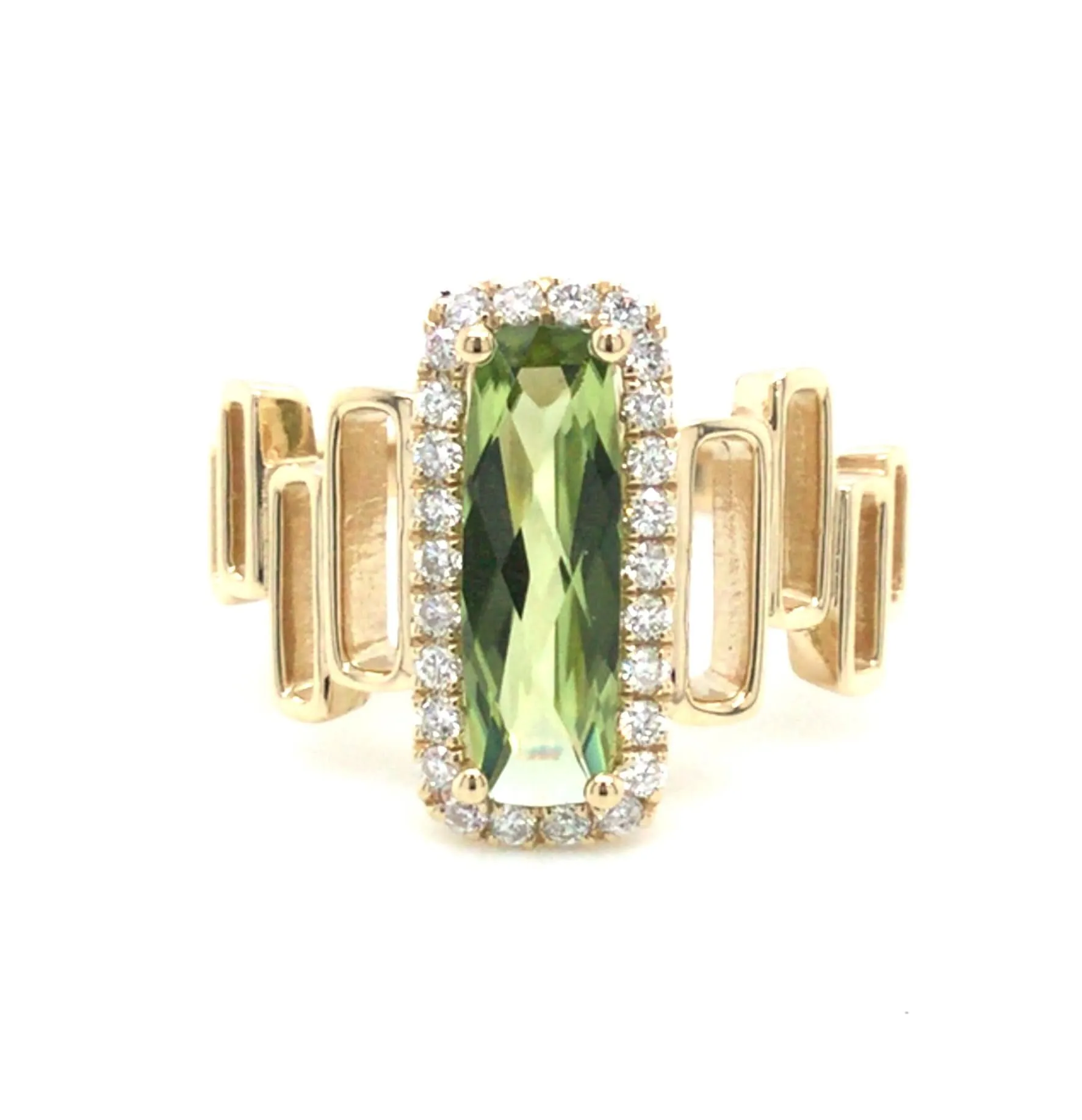 14K Yellow Peridot and Natural Diamond Ring Size 6.5
