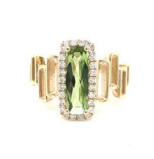 14K Yellow Peridot and Natural Diamond Ring Size 6.5