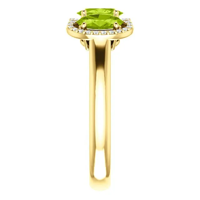 14KT Gold 1.65 CTW Peridot & .10 CTW Diamond 3 Stone Halo Ring