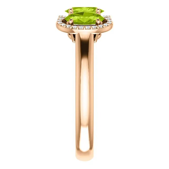 14KT Gold 1.65 CTW Peridot & .10 CTW Diamond 3 Stone Halo Ring