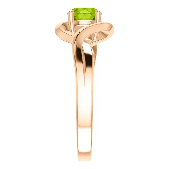 14KT GOLD 3/4 CT ROUND PERIDOT INFINITY-INSPIRED RING