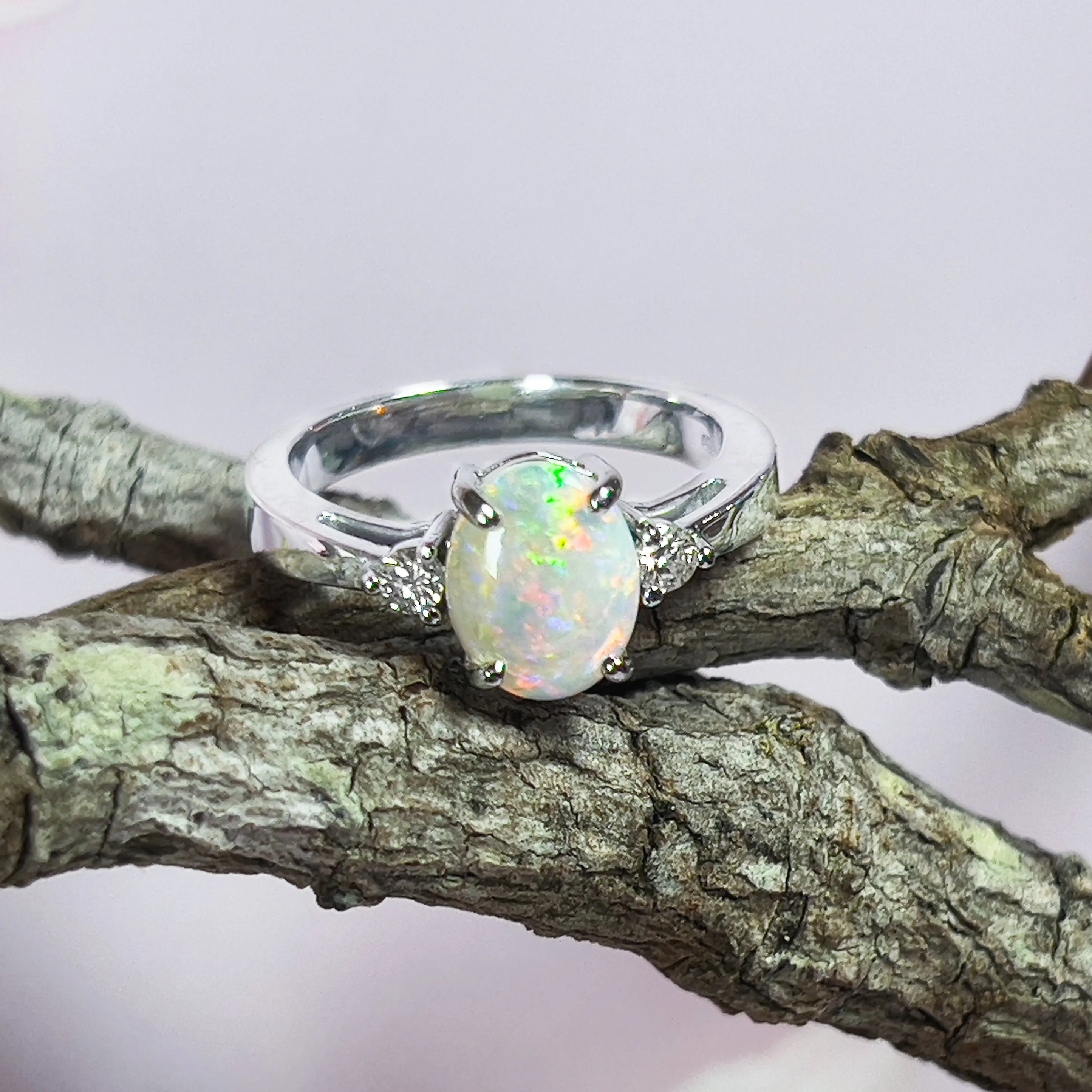 14kt White Gold 0.98ct Crystal Opal and Diamond ring