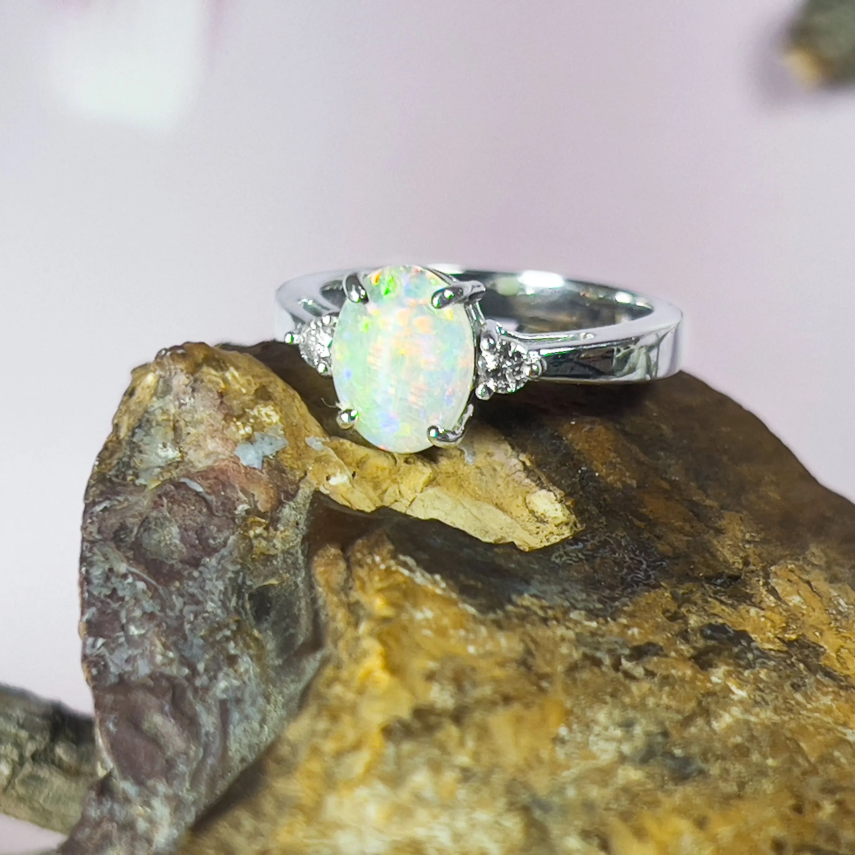 14kt White Gold 0.98ct Crystal Opal and Diamond ring