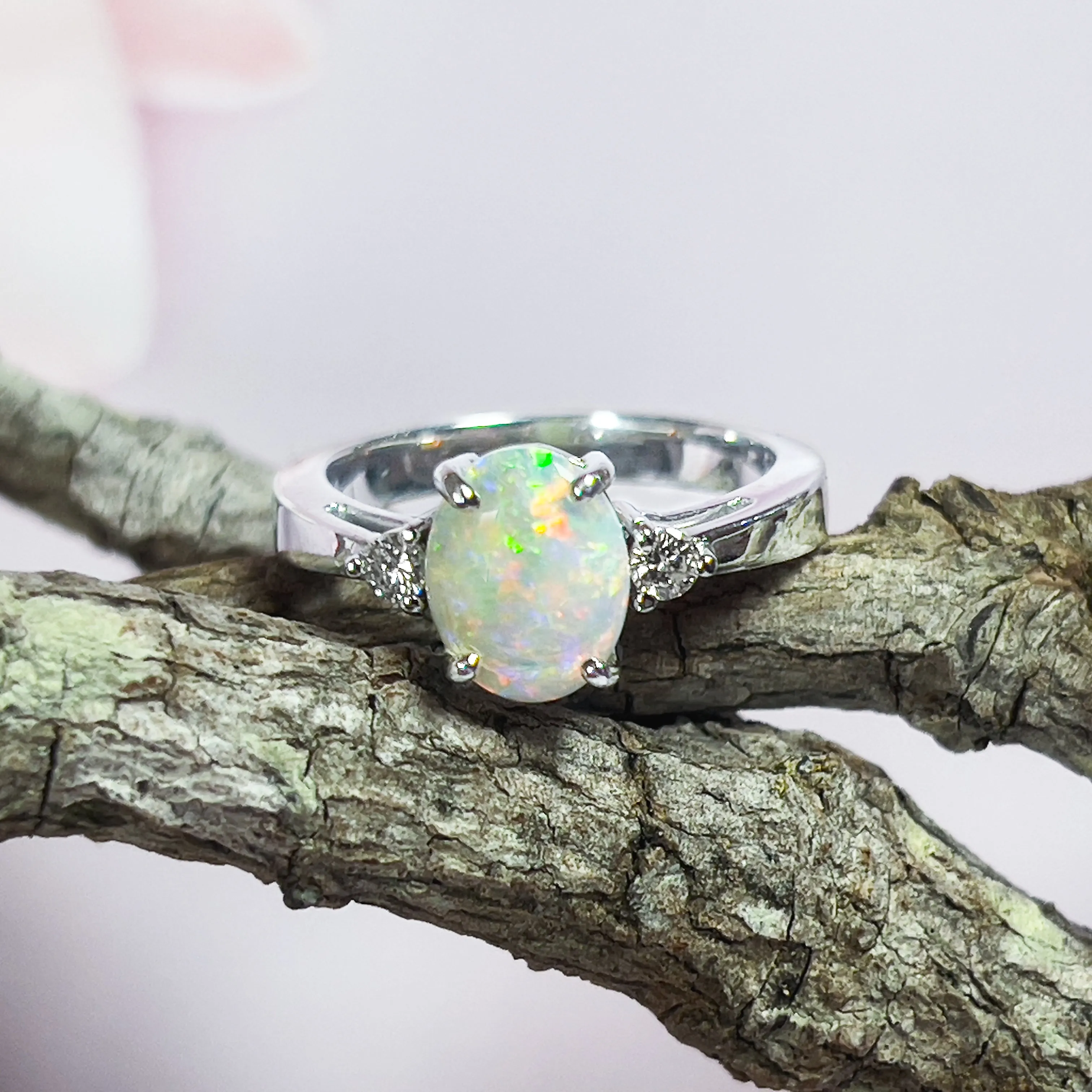 14kt White Gold 0.98ct Crystal Opal and Diamond ring