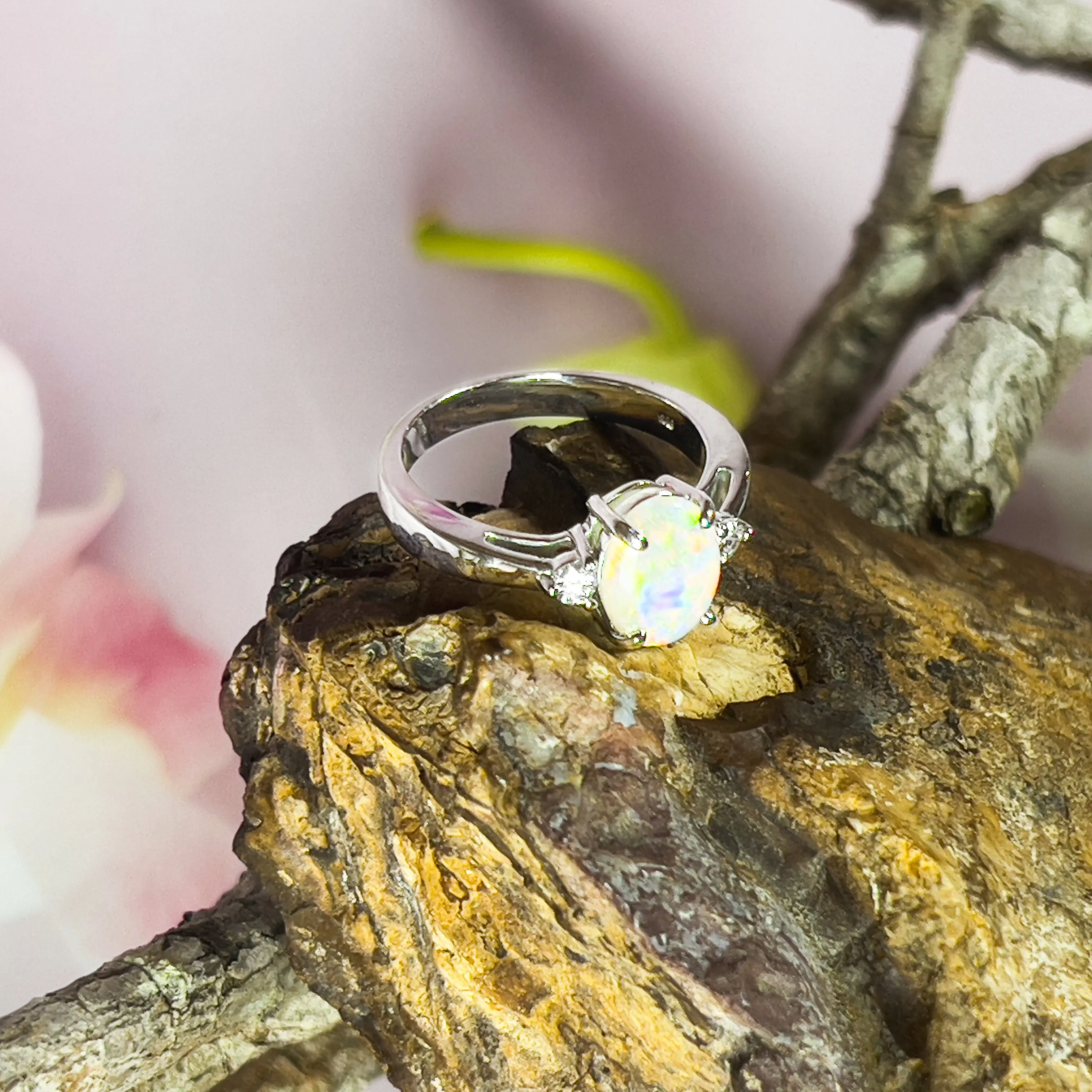 14kt White Gold 0.98ct Crystal Opal and Diamond ring