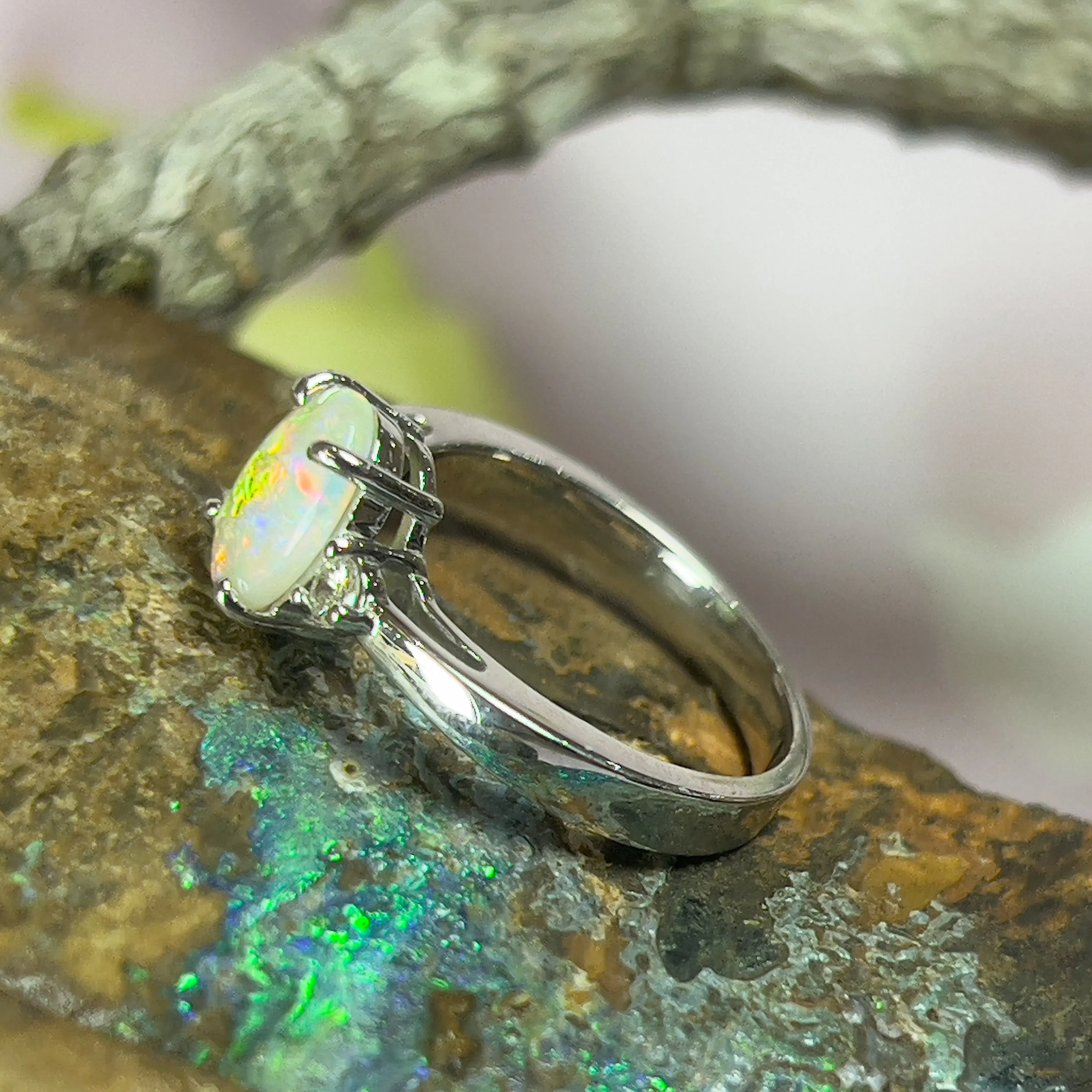 14kt White Gold 0.98ct Crystal Opal and Diamond ring