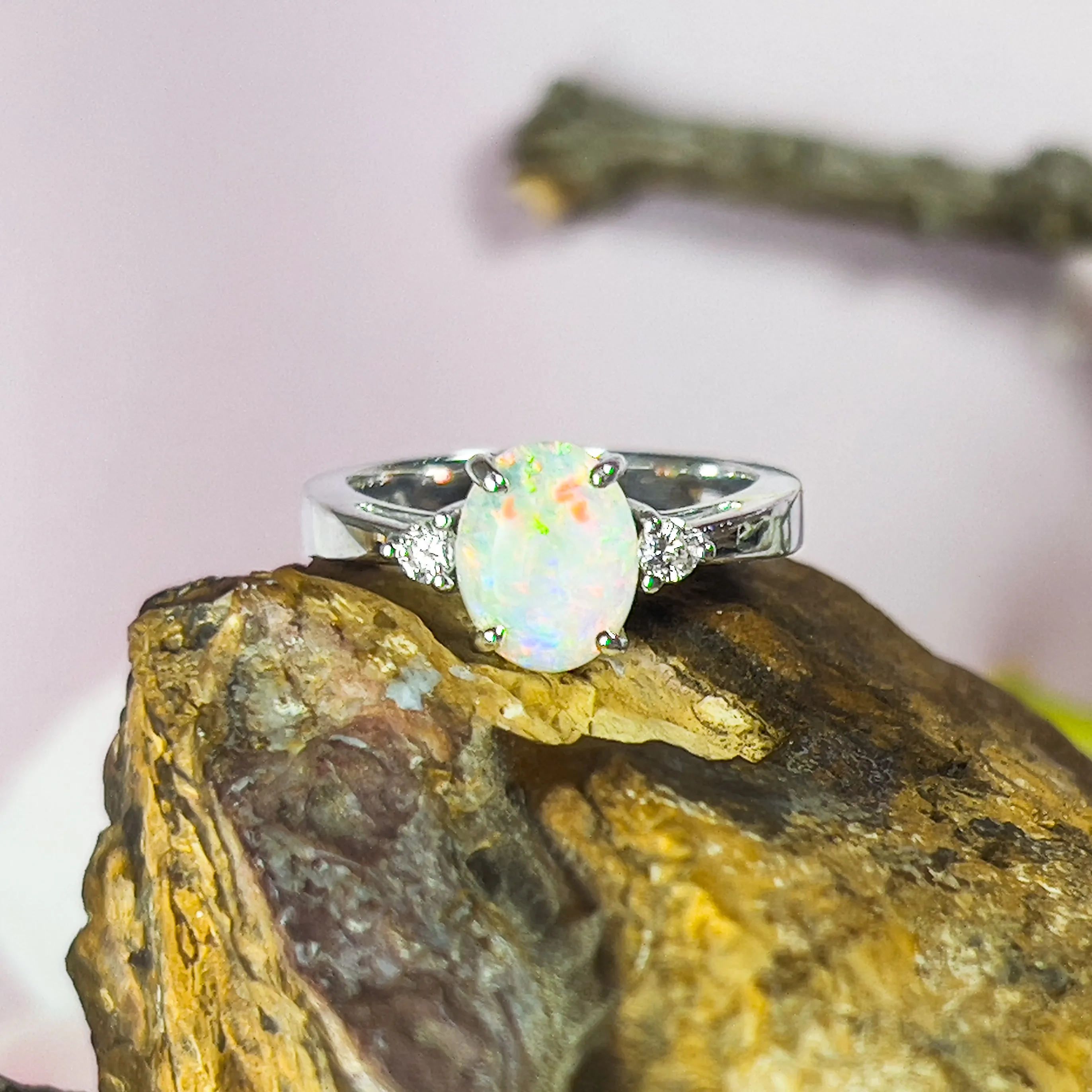14kt White Gold 0.98ct Crystal Opal and Diamond ring