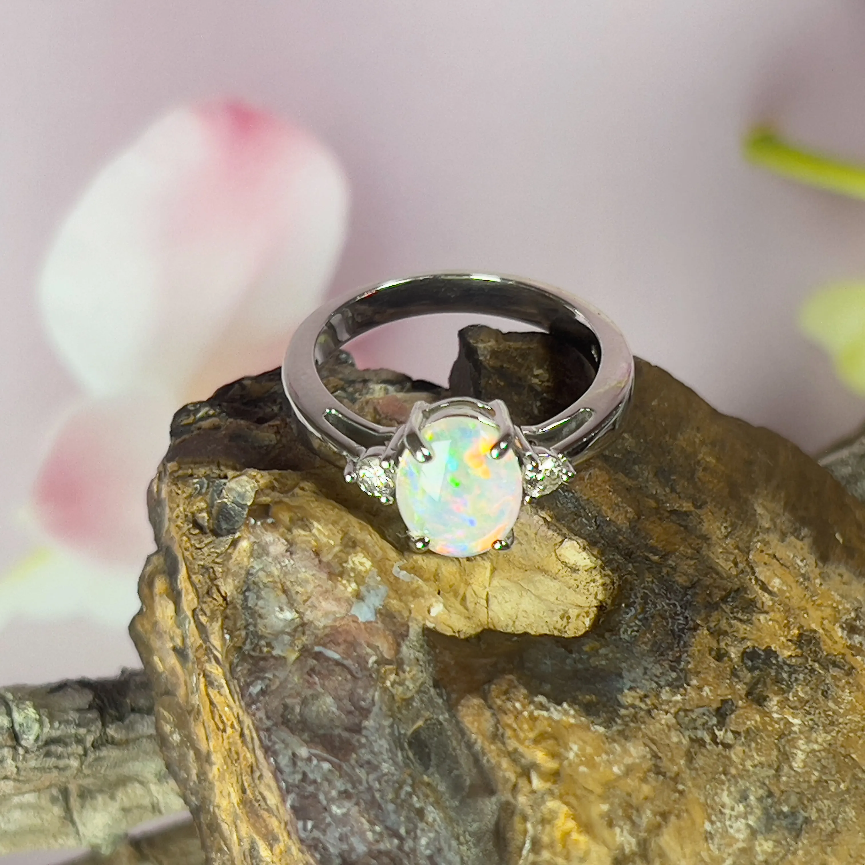 14kt White Gold 0.98ct Crystal Opal and Diamond ring