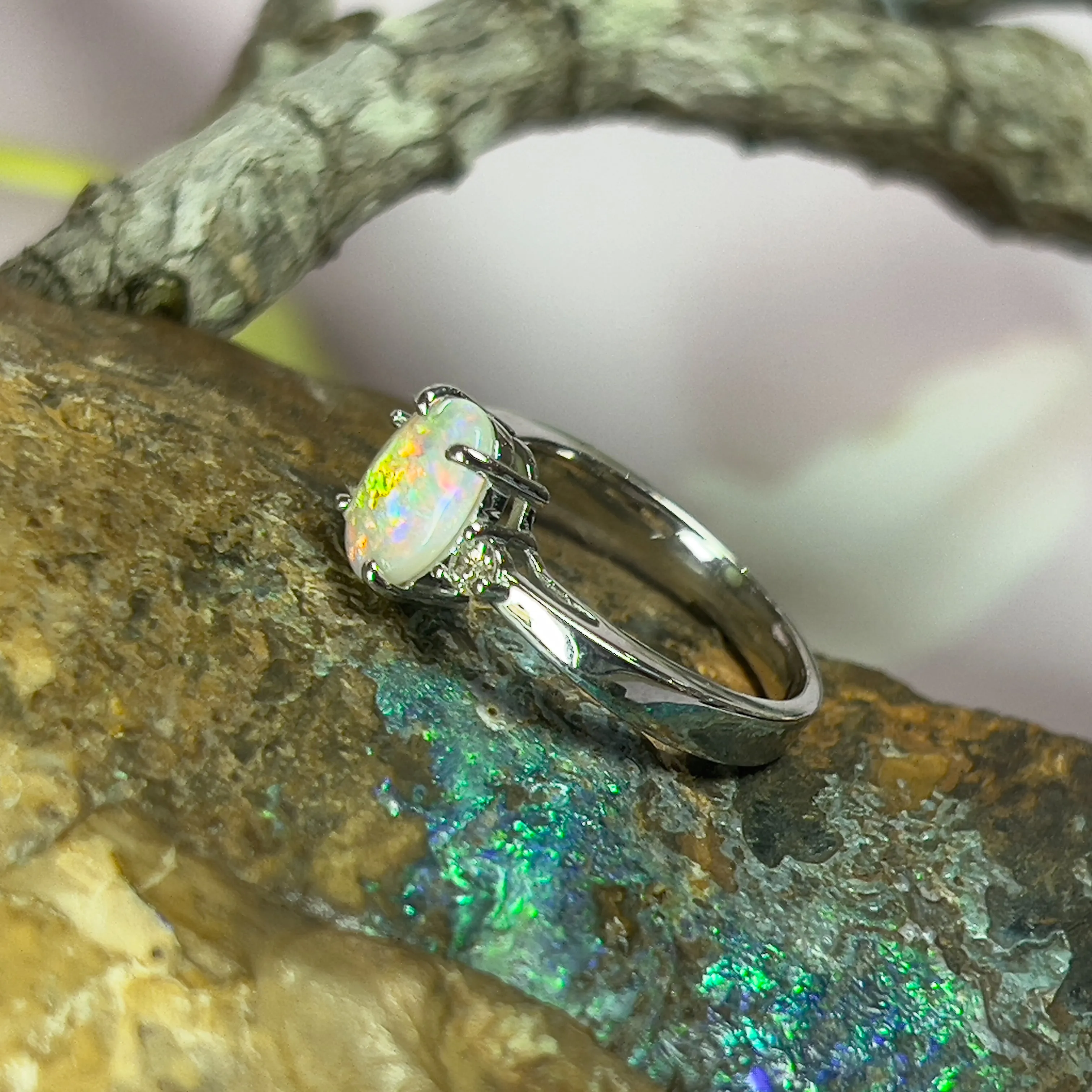 14kt White Gold 0.98ct Crystal Opal and Diamond ring