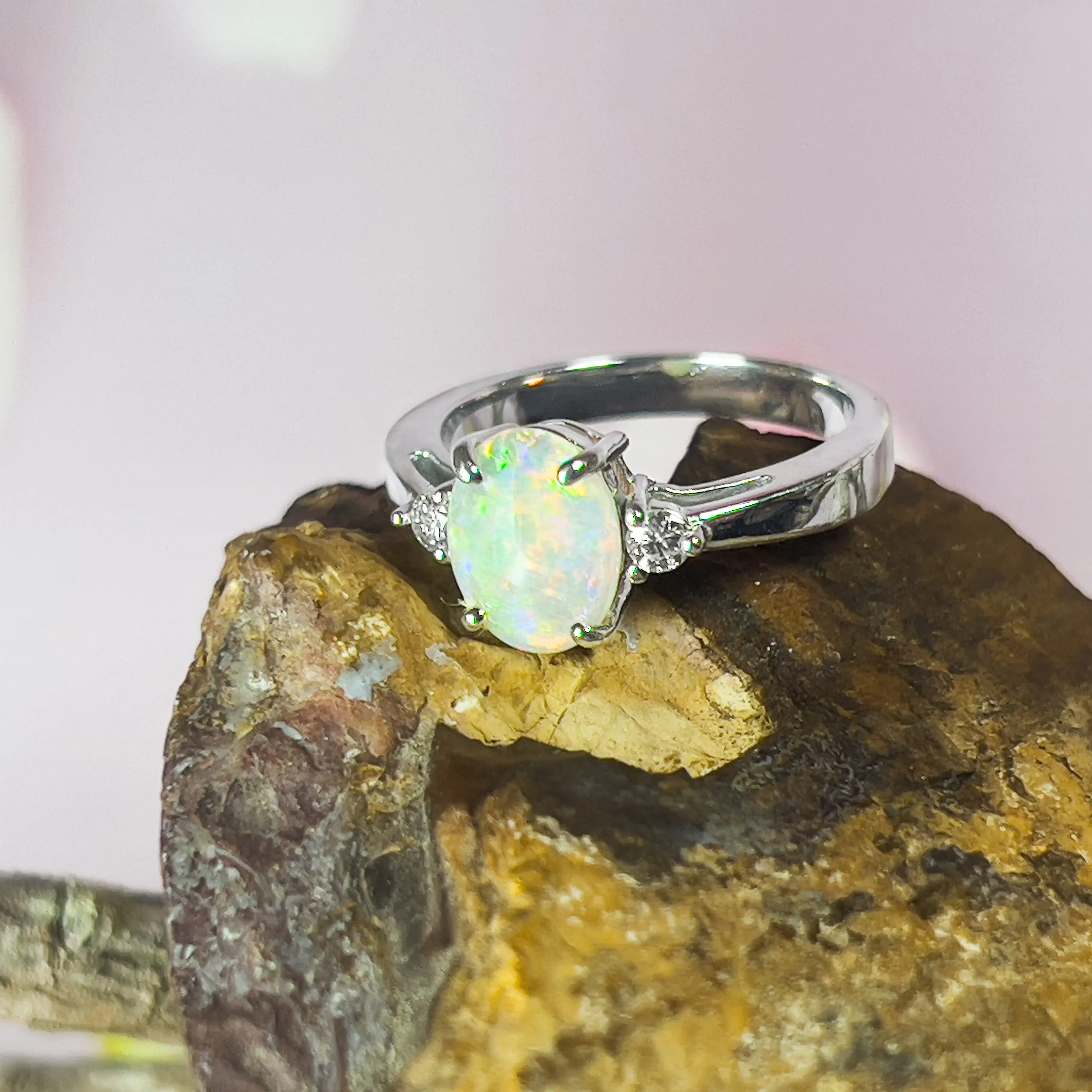 14kt White Gold 0.98ct Crystal Opal and Diamond ring