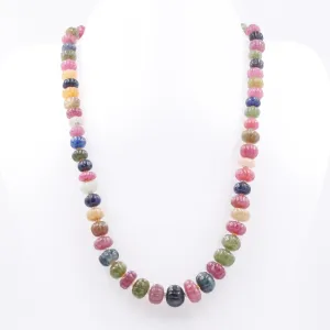 14KY MultiColor Sapphire Necklace Carved Pumpkin Gemstone Necklace Sapphire Necklace Beaded Necklace SKU 6143146