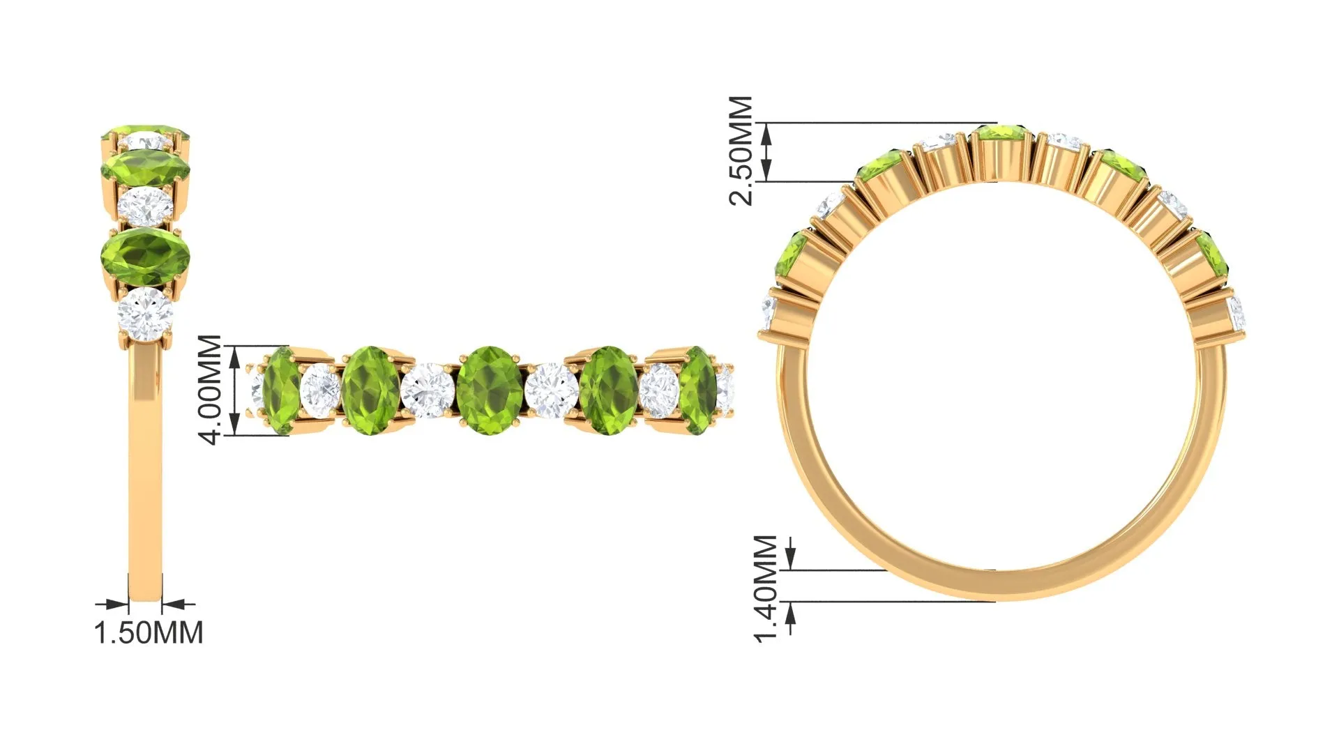 1.50 CT Alternate Peridot and Diamond Half Eternity Ring
