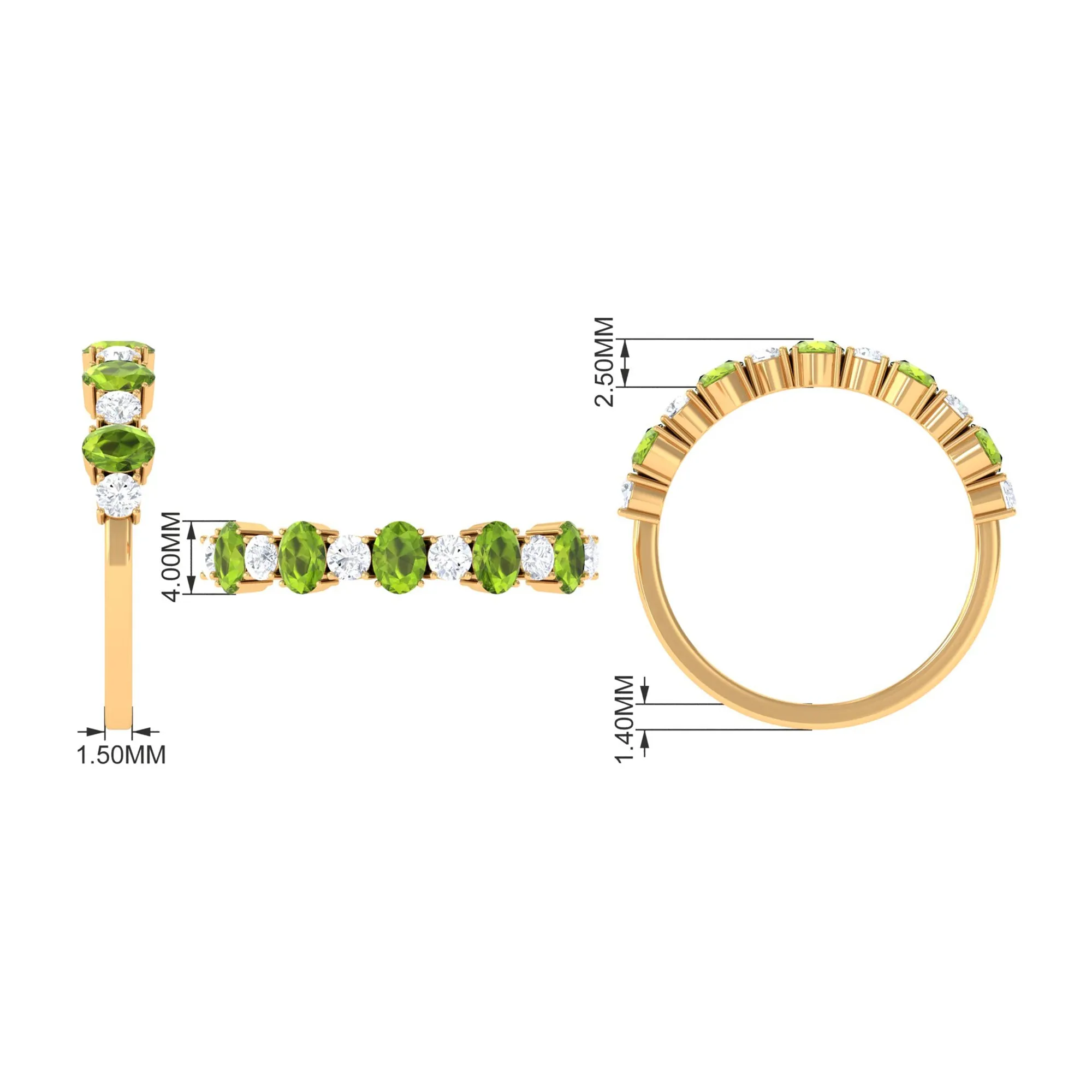 1.50 CT Alternate Peridot and Diamond Half Eternity Ring