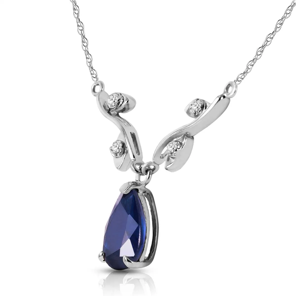1.52 Carat 14K Solid White Gold Necklace Natural Diamond Sapphire
