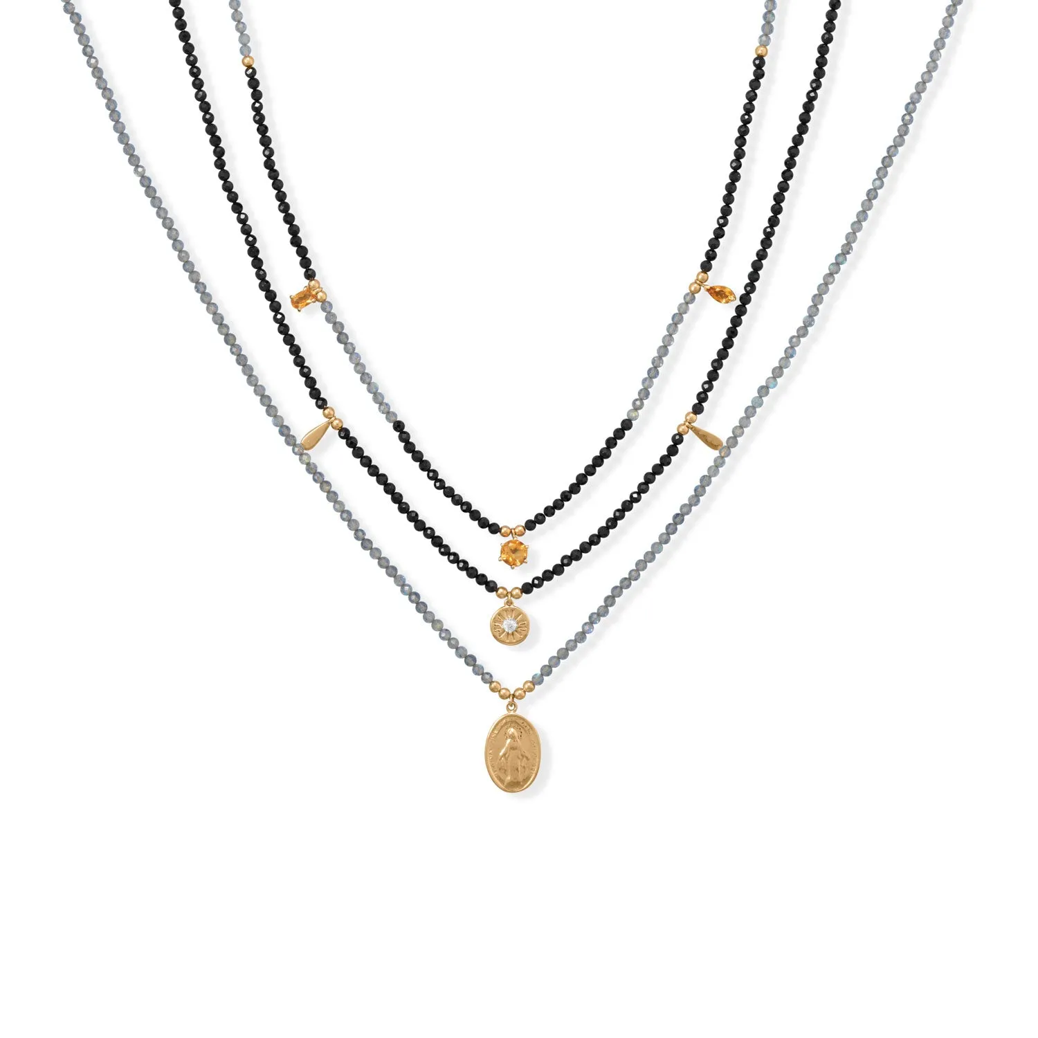 15"   2" Citrine, Black Spinel and Labradorite Necklace