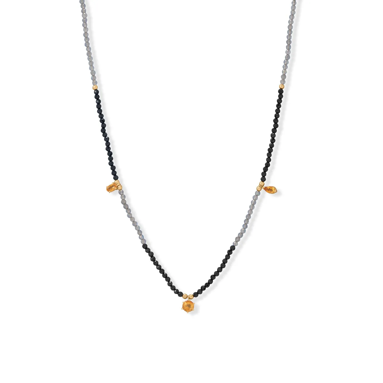 15"   2" Citrine, Black Spinel and Labradorite Necklace