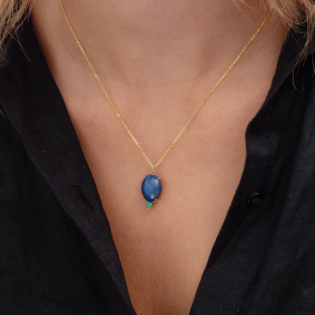 18K Gold Australian Opal Emerald Necklace