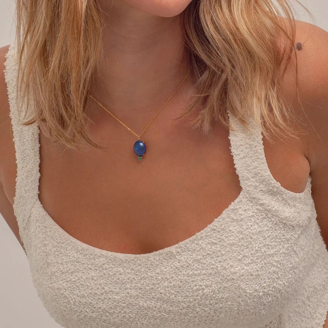 18K Gold Australian Opal Emerald Necklace