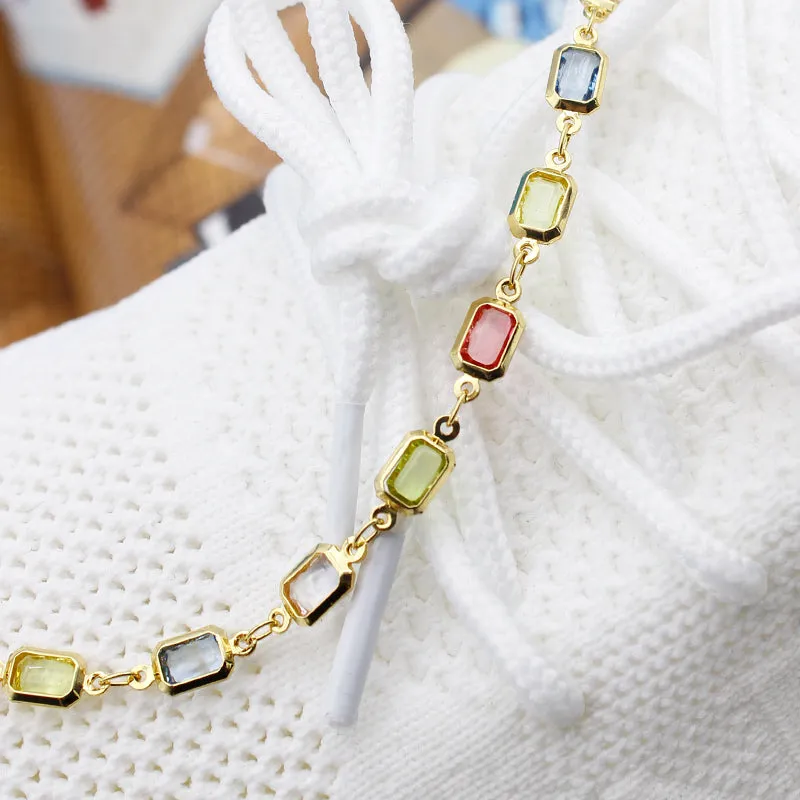 18K Gold Filled High Polish Finsh Gold and Multi Color Light Color Crystal Baguette Anklet