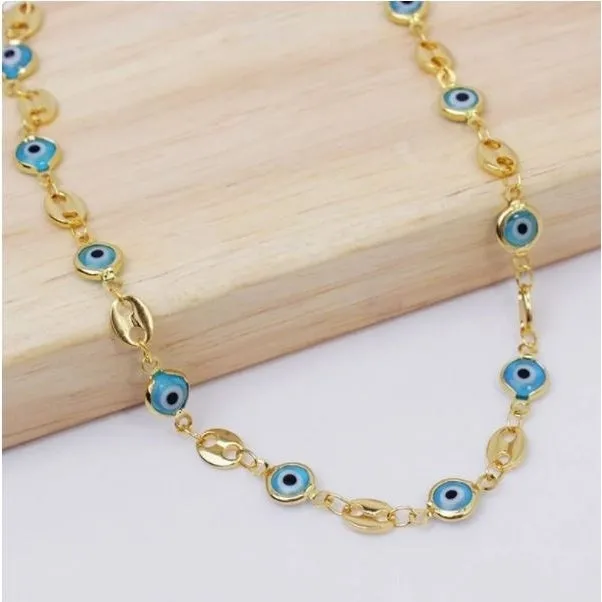 18K Gold Plated Mariner Light Blue Evil Eye Crystal Anklet