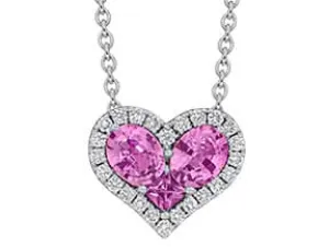 18K White Pink Sapphire and Natural Diamond 17 inch Necklace