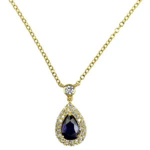 18k Yellow Gold Blue Sapphire and Diamond Necklace