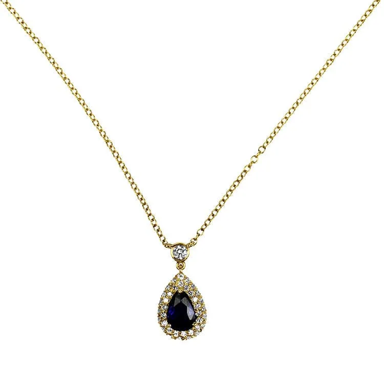 18k Yellow Gold Blue Sapphire and Diamond Necklace