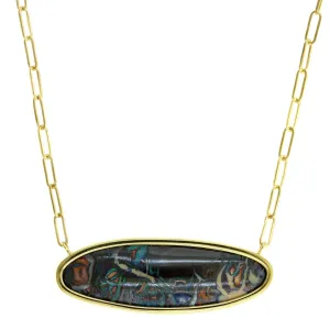 18K Yellow Gold Oval Yowah Opal Chain Necklace
