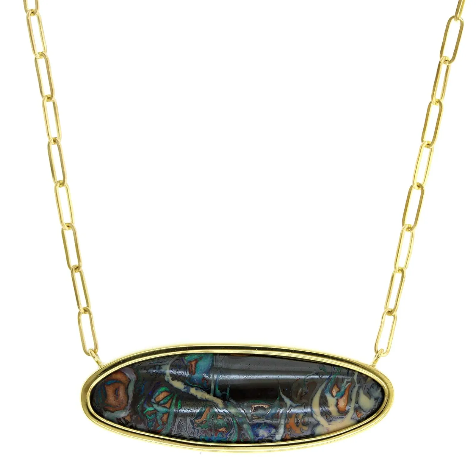 18K Yellow Gold Oval Yowah Opal Chain Necklace