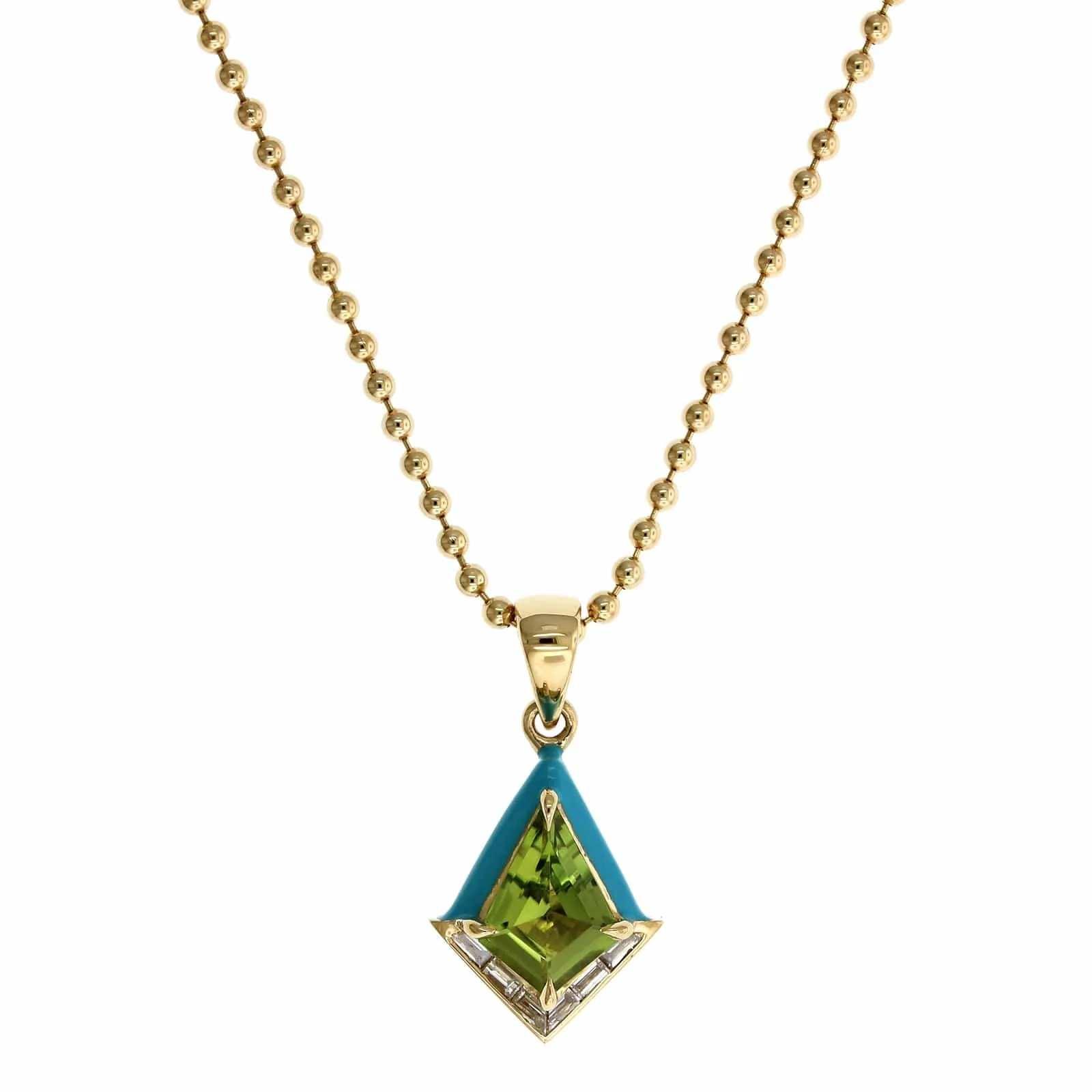 18K Yellow Gold Peridot Blue Enamel Stud Pendant