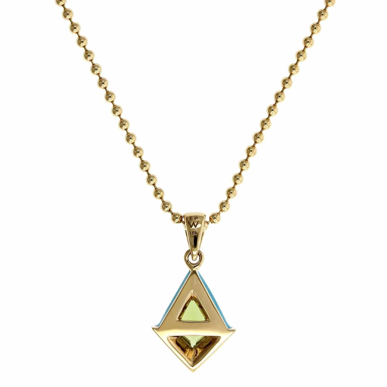 18K Yellow Gold Peridot Blue Enamel Stud Pendant