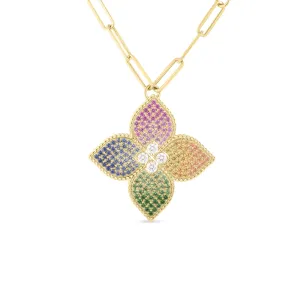 18K YELLOW GOLD VENETIAN PRINCESS DIAMOND & MIXED SAPPHIRE FLOWER LONG NECKLACE