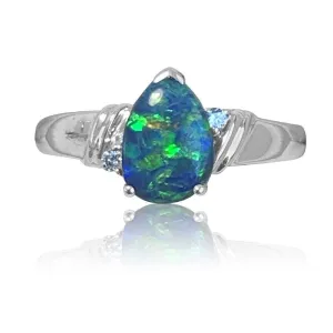 18kt White gold Black Opal and Diamond ring