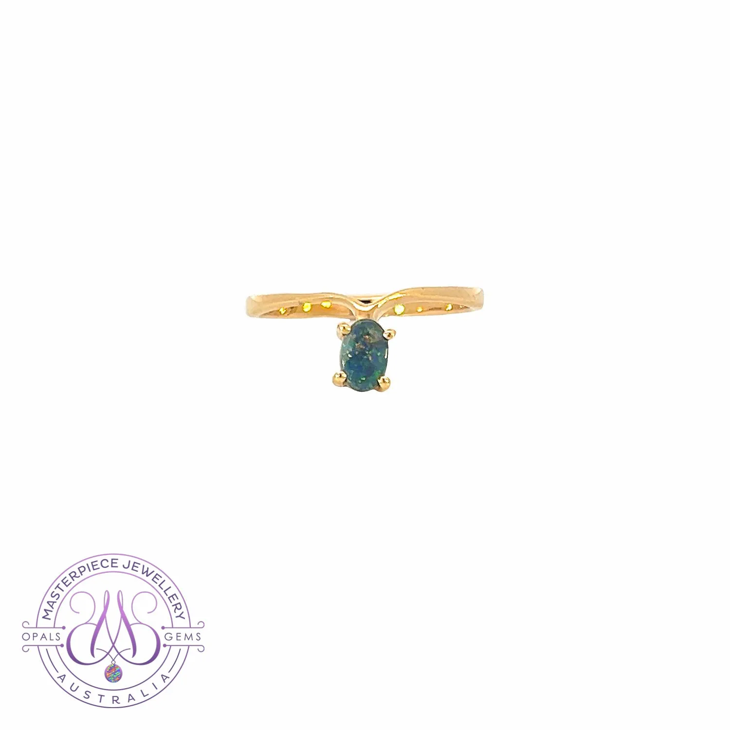 18kt Yellow Gold Black Opal 0.15ct shaped band