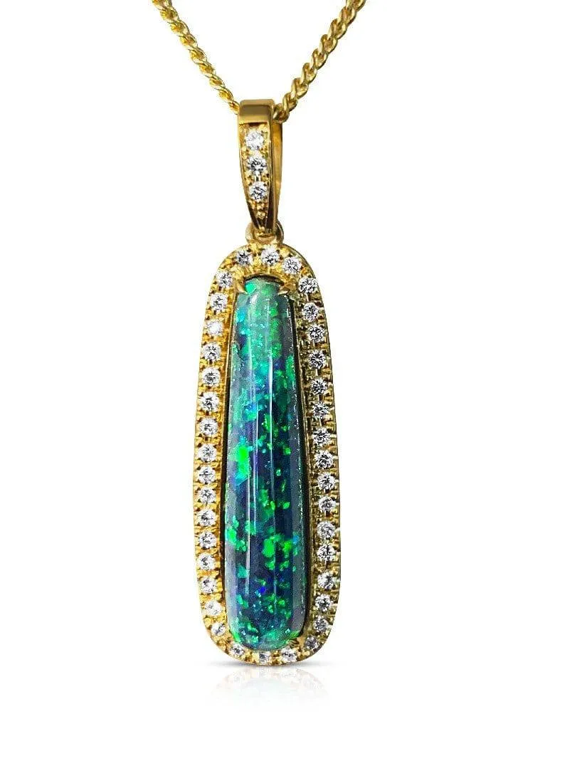 18kt Yellow Gold Black Opal and Diamond pendant