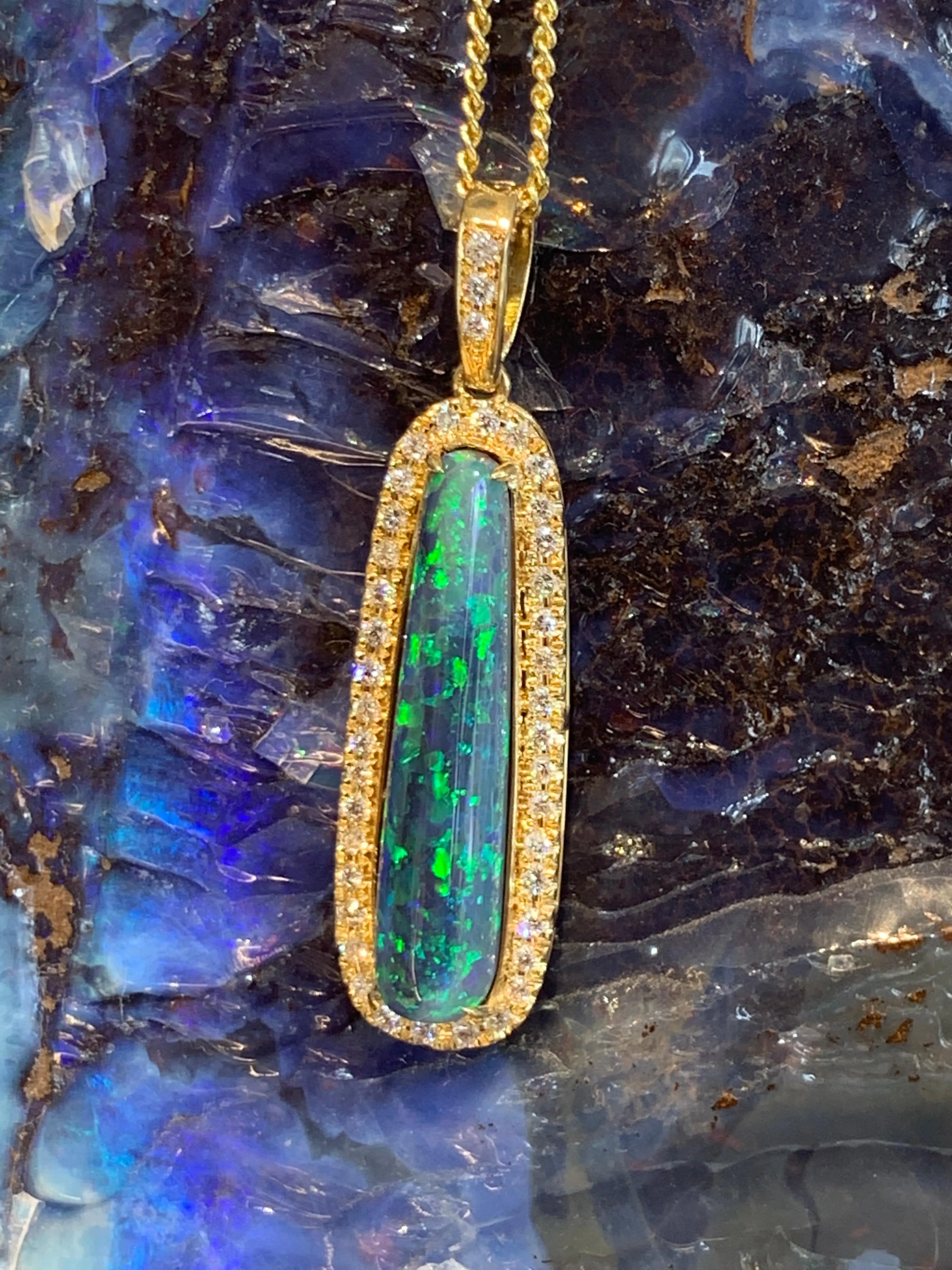18kt Yellow Gold Black Opal and Diamond pendant