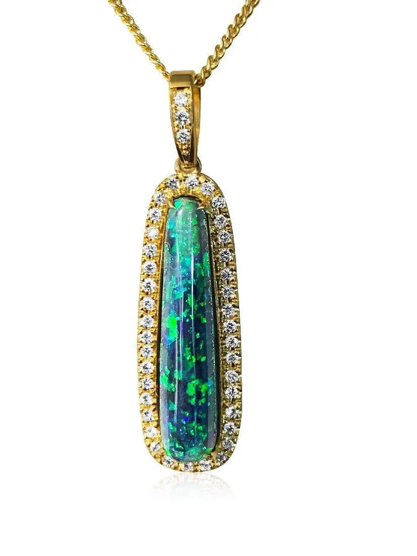18kt Yellow Gold Black Opal and Diamond pendant
