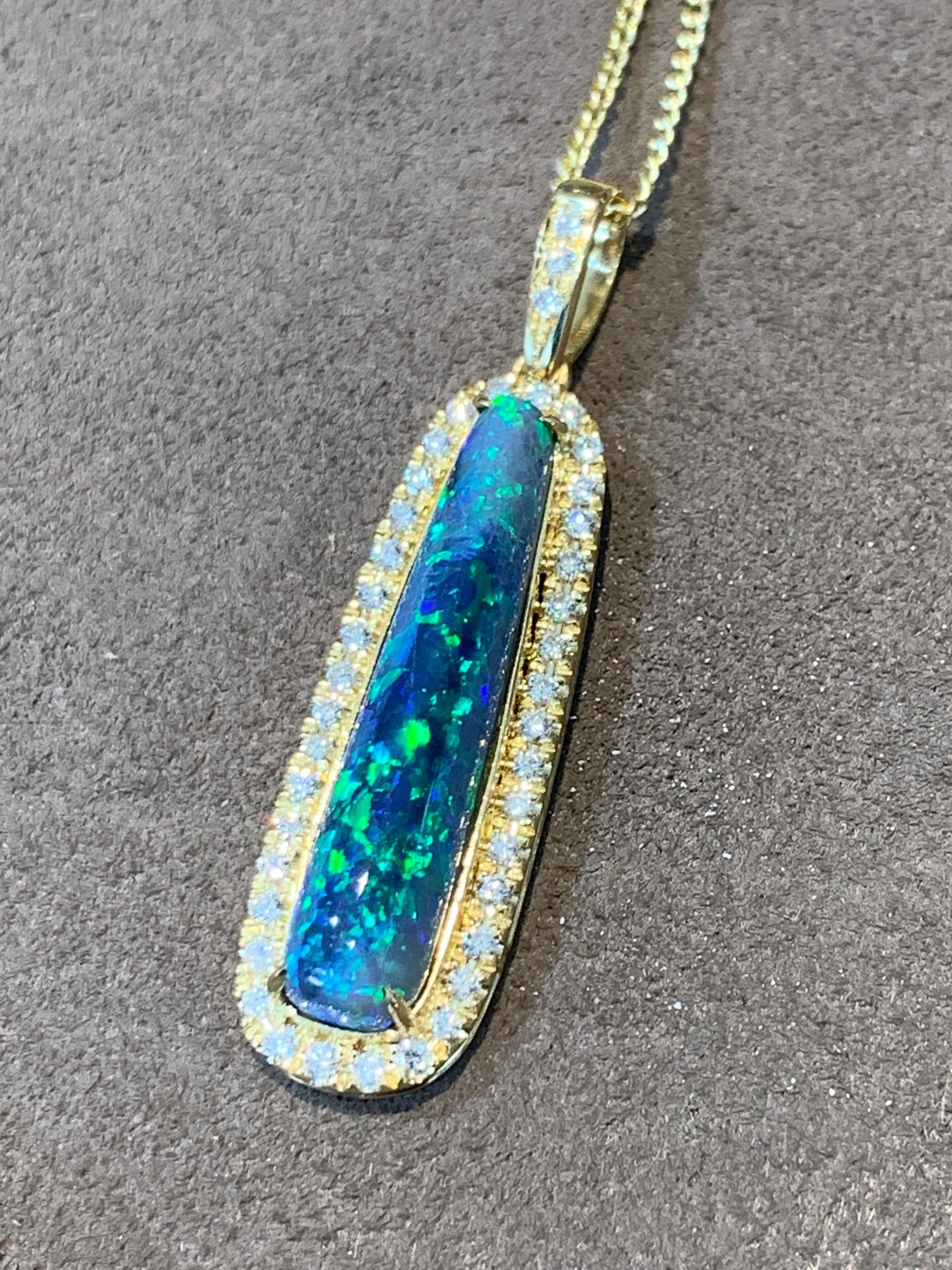 18kt Yellow Gold Black Opal and Diamond pendant