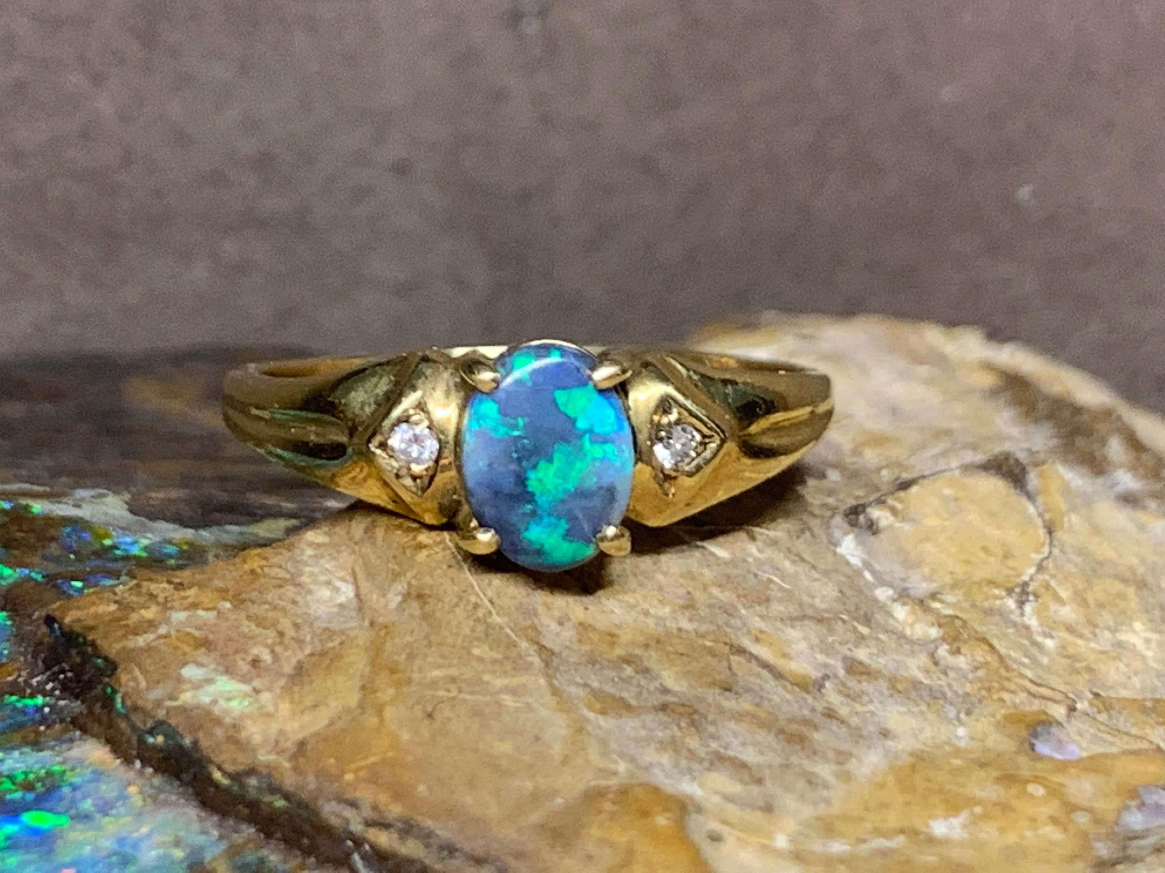 18kt Yellow Gold Black Opal and Diamond ring