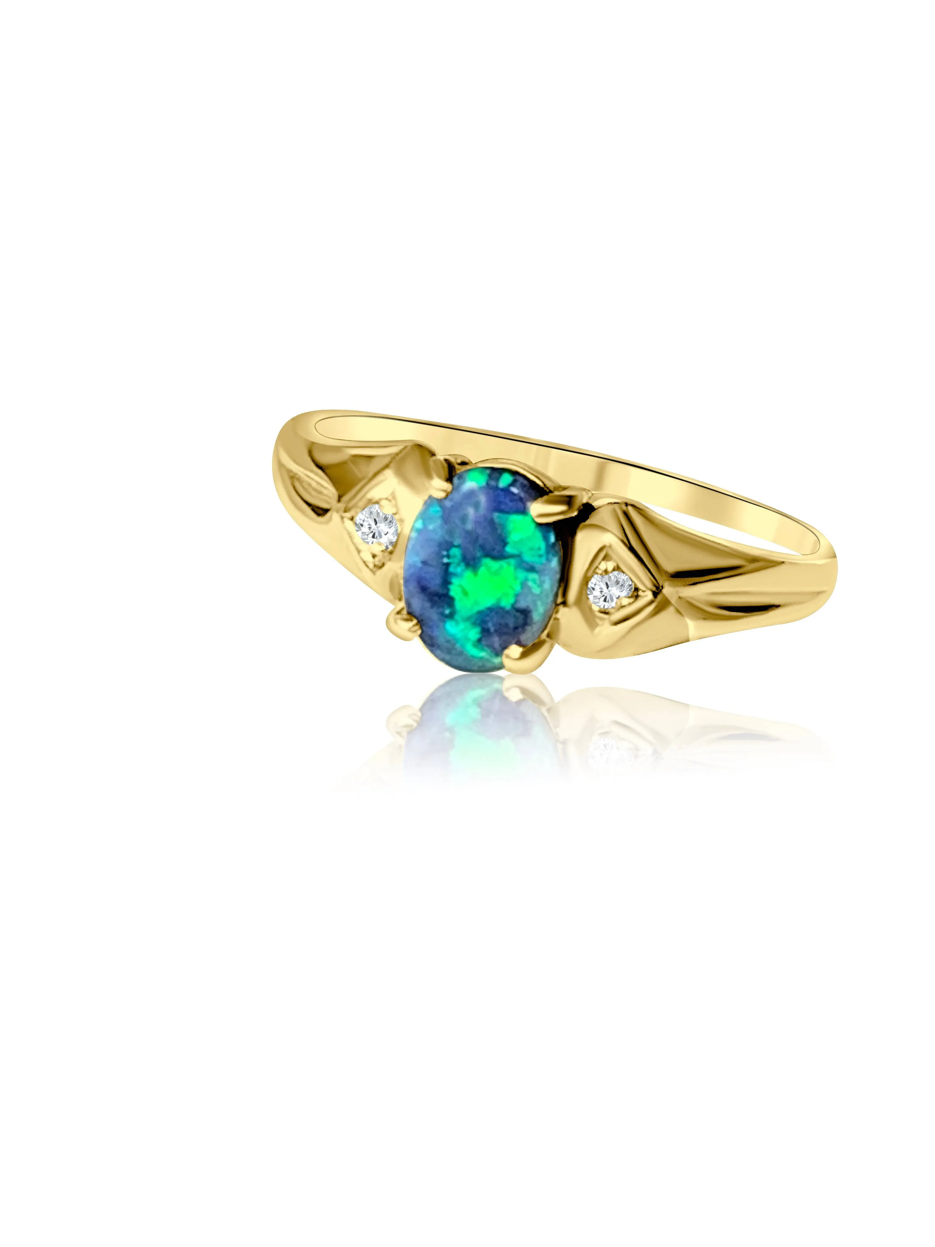 18kt Yellow Gold Black Opal and Diamond ring