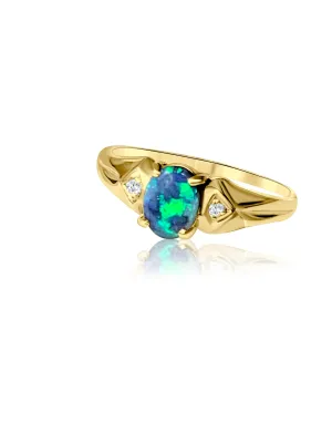 18kt Yellow Gold Black Opal and Diamond ring