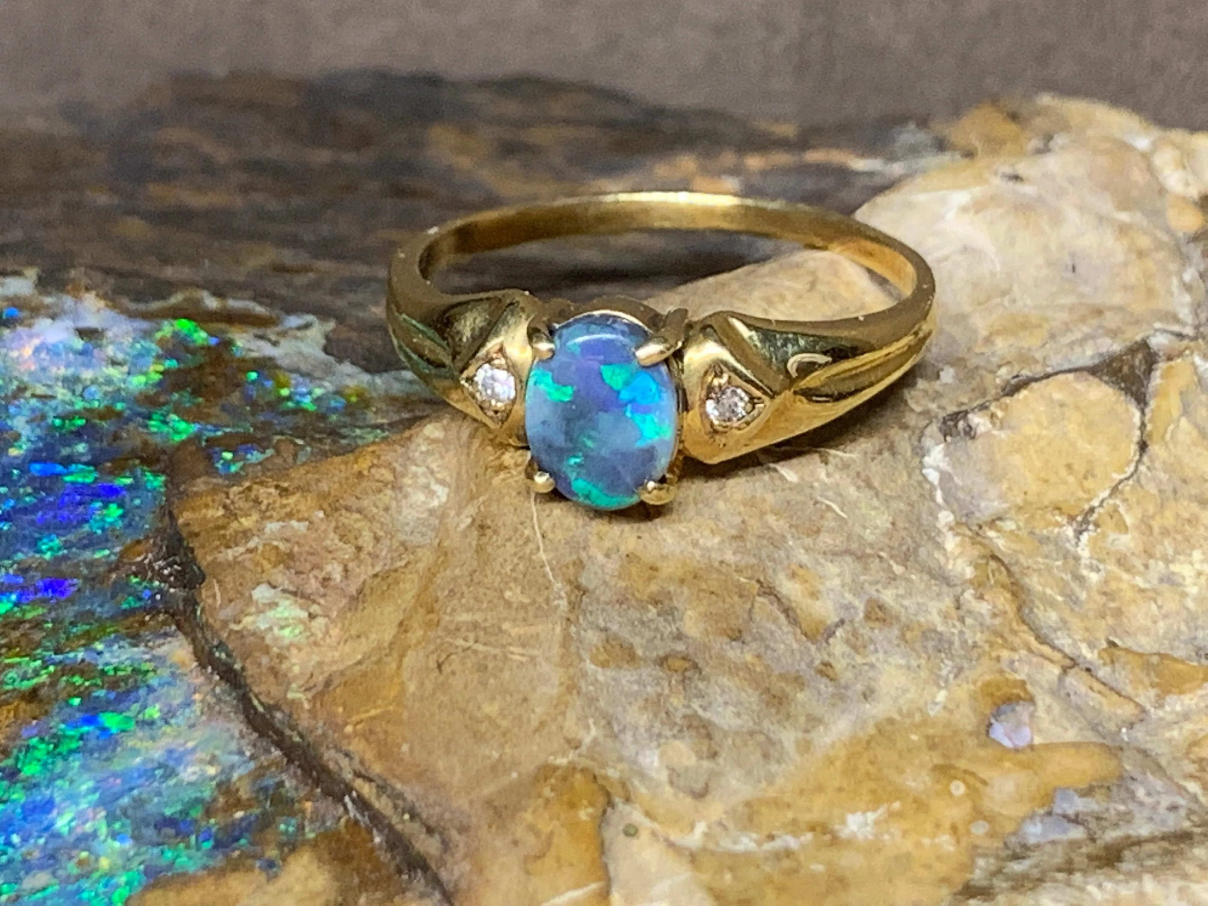 18kt Yellow Gold Black Opal and Diamond ring