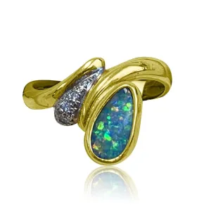 18kt Yellow Gold Boulder Opal and Diamond ring