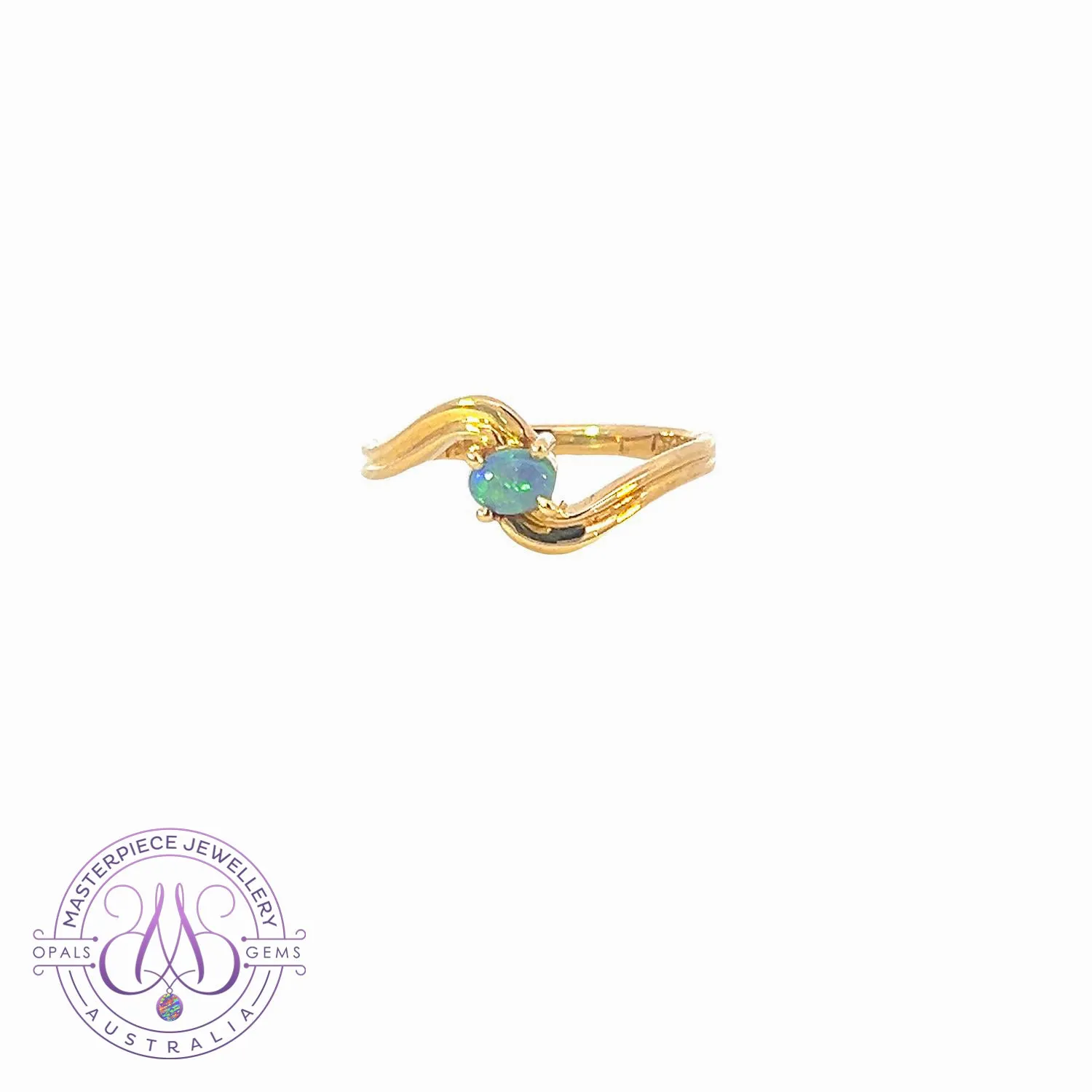 18kt Yellow Gold cross over black opal 0.15ct ring