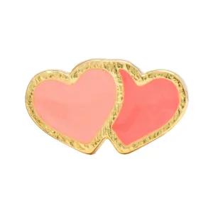 2Hearts earring 1 pcs gold plated - Burnt Coral-Orange Coral